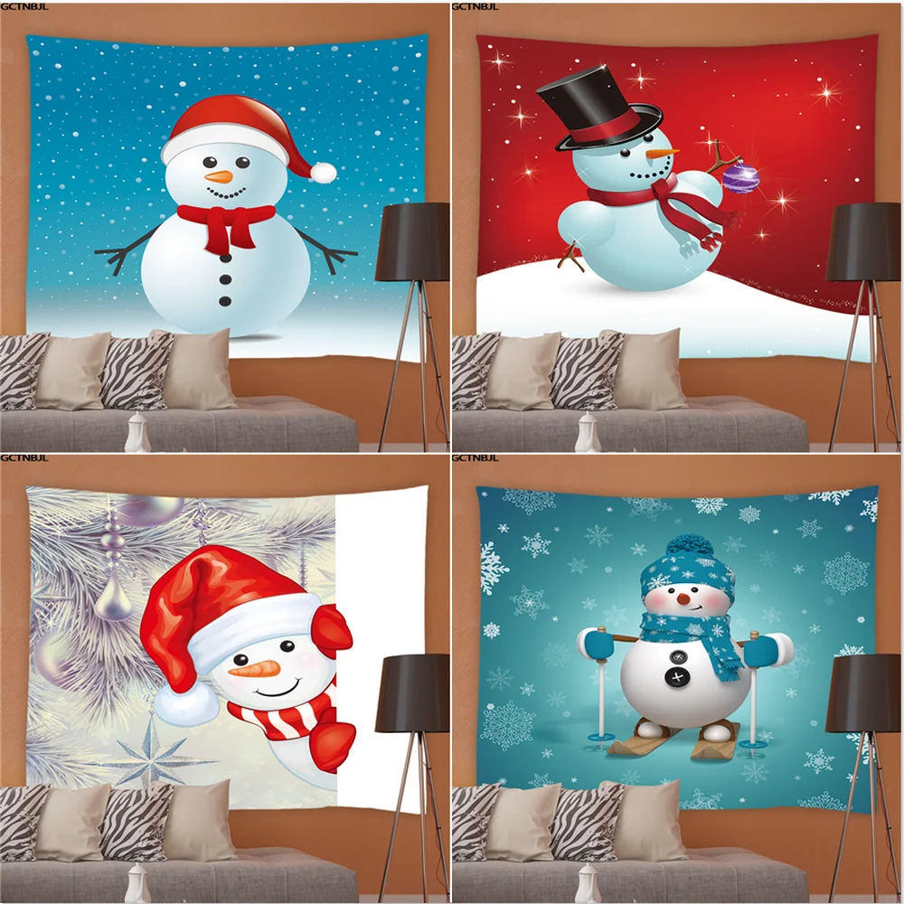 

Christmas Wall Hanging Tapestry Snowman Santa Claus Fireplace Elk Living Room Tapestries Cartoons Bedroom Background Home Decor