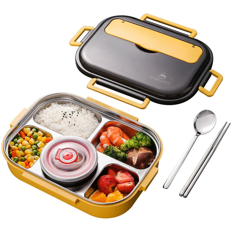 

1500ML 304 Stainless Steel Lunch Box Double Layer Can Add Water To Heat Portable Office Worker Student Lunch Box Free Tableware