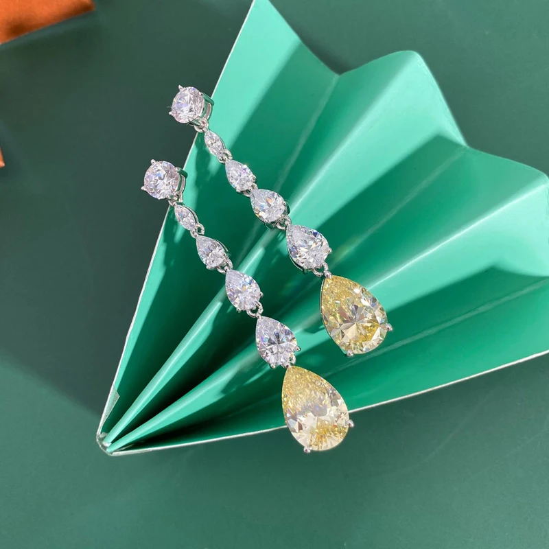 Серьги для женщин OEVAS Luxury из 100% стерлингового серебра 925 с подвесками из созданного моиссанита и цитрина, ювелирные изделия оптом.