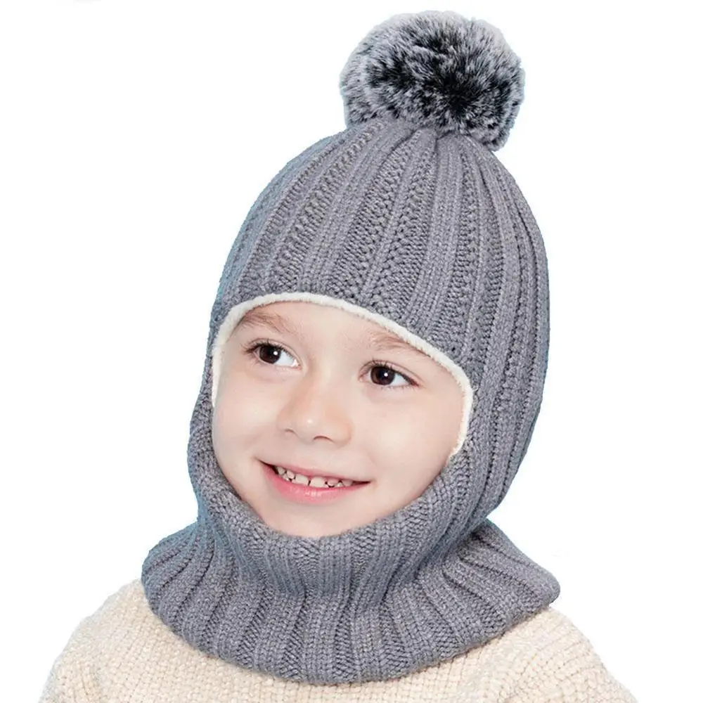 

Baby boy hat For girls winter knitted kids beanie cap baby scarf piece one warm hat velvet with lining kids scarf hat I4V5