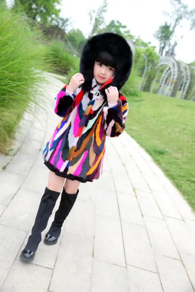 Новое Детское пальто из натурального меха норки с капюшоном лисьего детская