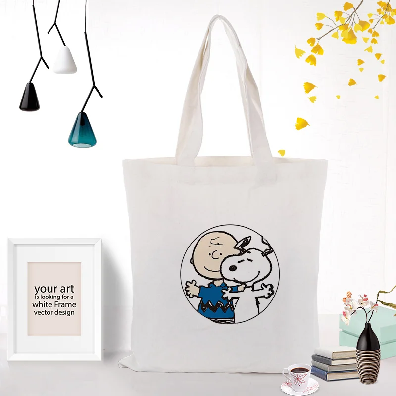 SNOOPY126 Милая Парусиновая Сумка-тоут с рисунком собаки из мультфильма, печать логотипа, текст, сделай сам, хозяйственная сумка, ежедневное использование, экологическая многоразовая утилизация - Цвет: SNOOPY126