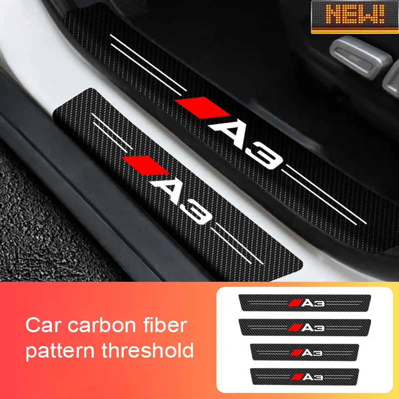 

4Pcs Car Sticker Door Carbon Leather Fiber Sill Plate Stickers Decals For Audi A3 2004 2008-2020 2021 Model Auto Accessories