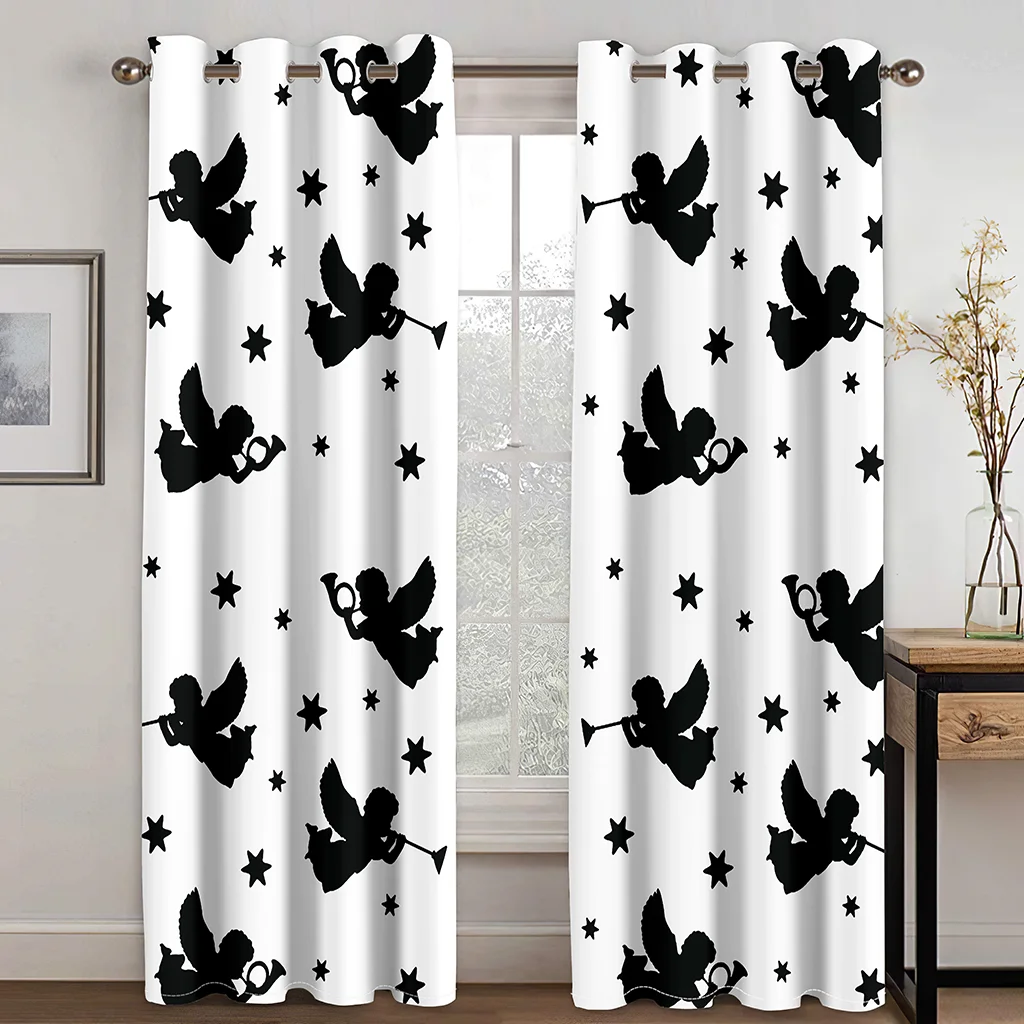 

Затенение для гостиной 90%, декоративные занавески с белым узором ангела, домашний текстиль, украшение для спальни, перфорированные занавеск...