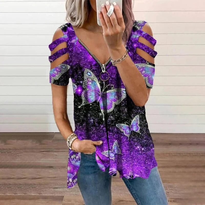 

Summer Women's Top Casual Short Sleeve T-Shirt Multi Color Printing