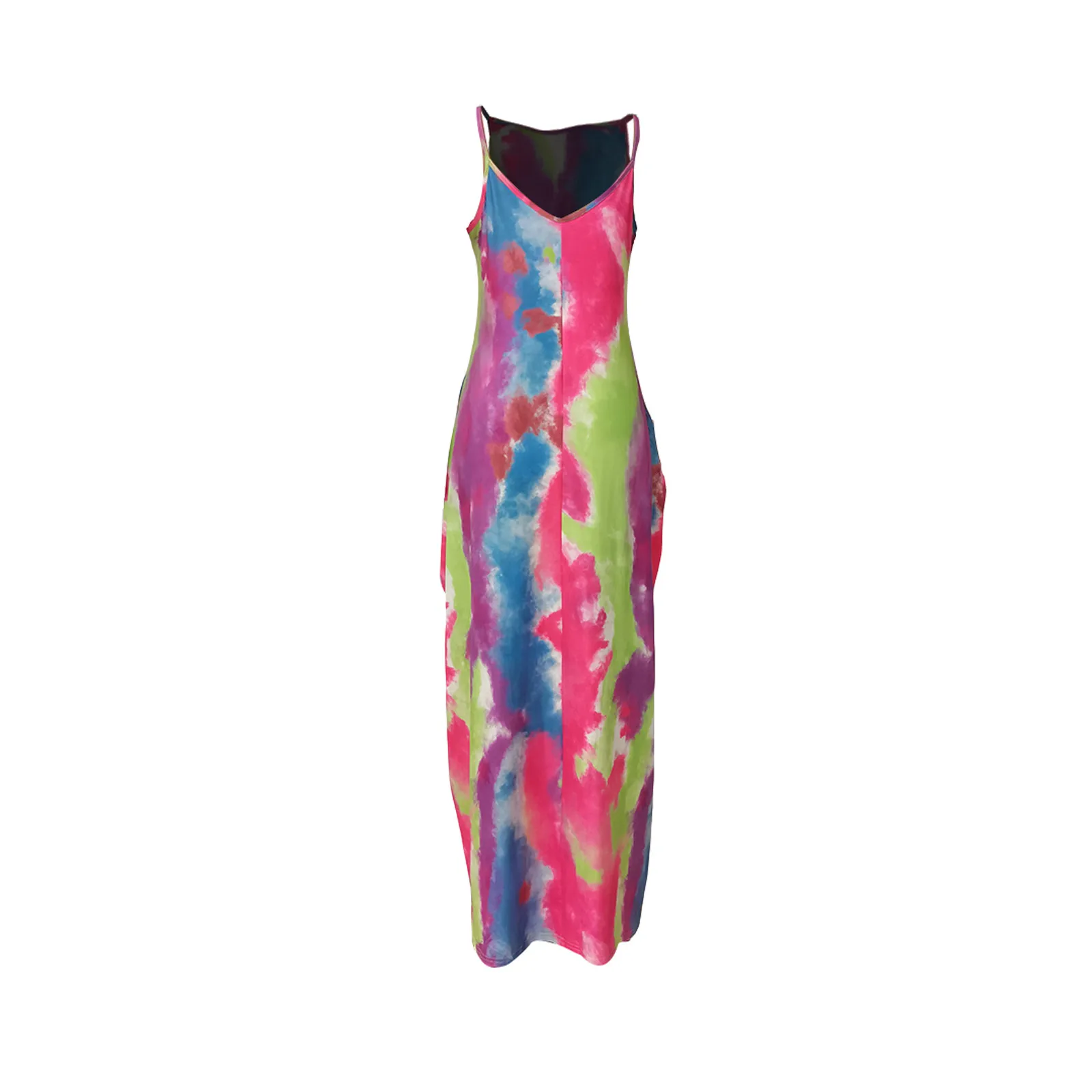

Plus Size Dress Woman Summer New Tie-dye Sleeveless Long Spaghetti Strap Dresses With Pockets Sleeveless Sundresses#35