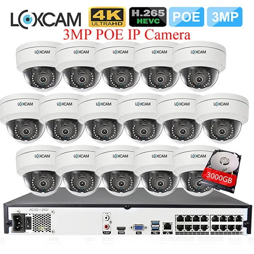 LOXCAM H.265+ 16ch nvr система 16CH 5MP POE NVR комплект 48 В 3MP вход/Открытый Антивандальный безопасности ip-камера Onvif видеонаблюдение 4K - Цвет: 16CH NVR x 16 Camera