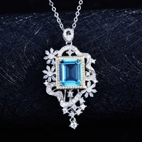 925 sterling silver color pendants natural sapphire necklaces pendant for women square yellow colorful gemstone zircon pendants