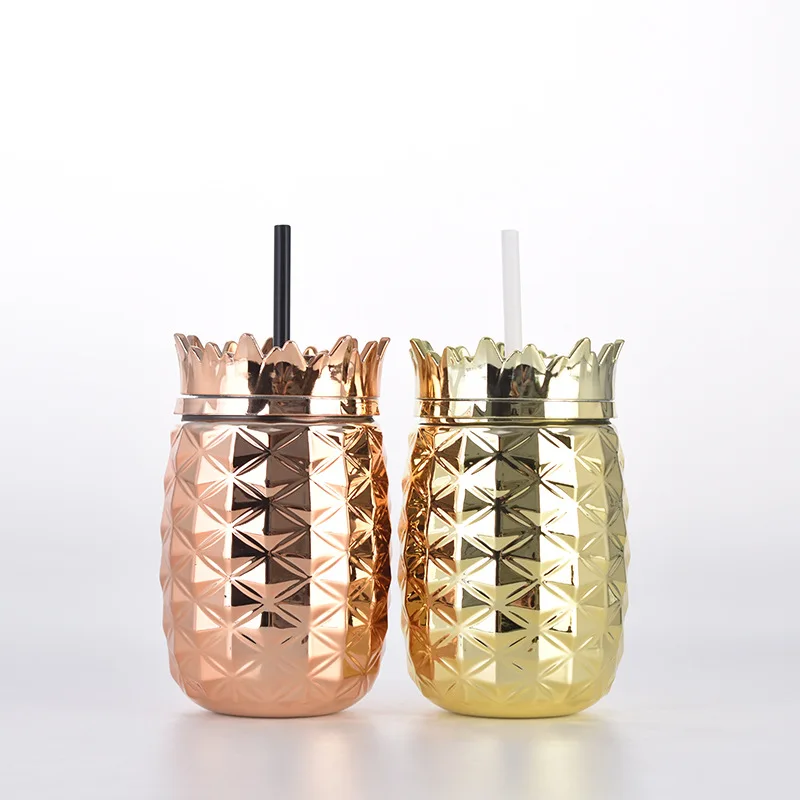 

Plastic rhombus pineapple cup creative adult sippy cup electroplating heterosexual juice cup