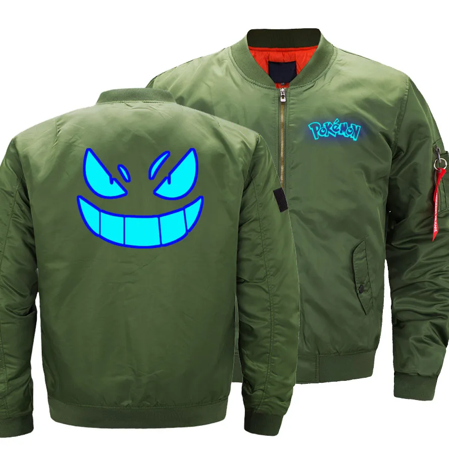 

New Autumn Winter Flying Luminous Pokemon Logo Men and Women Jacket Coat Warm Windproof Casual Zip Baseball Jacket