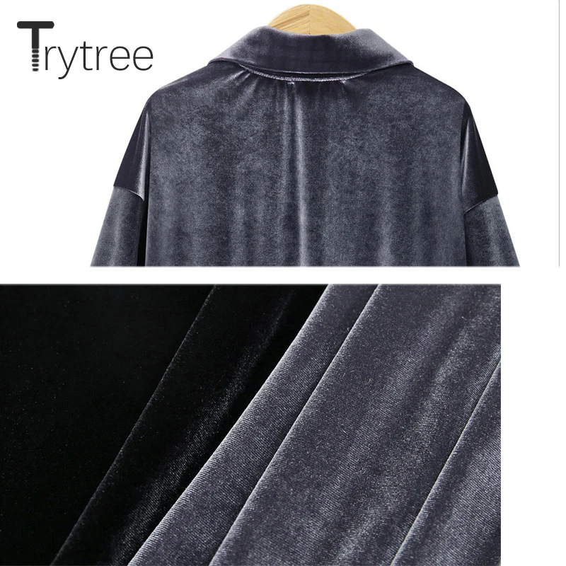 Женская однобортная блузка Ttytree однотонная серая Повседневная Свободная