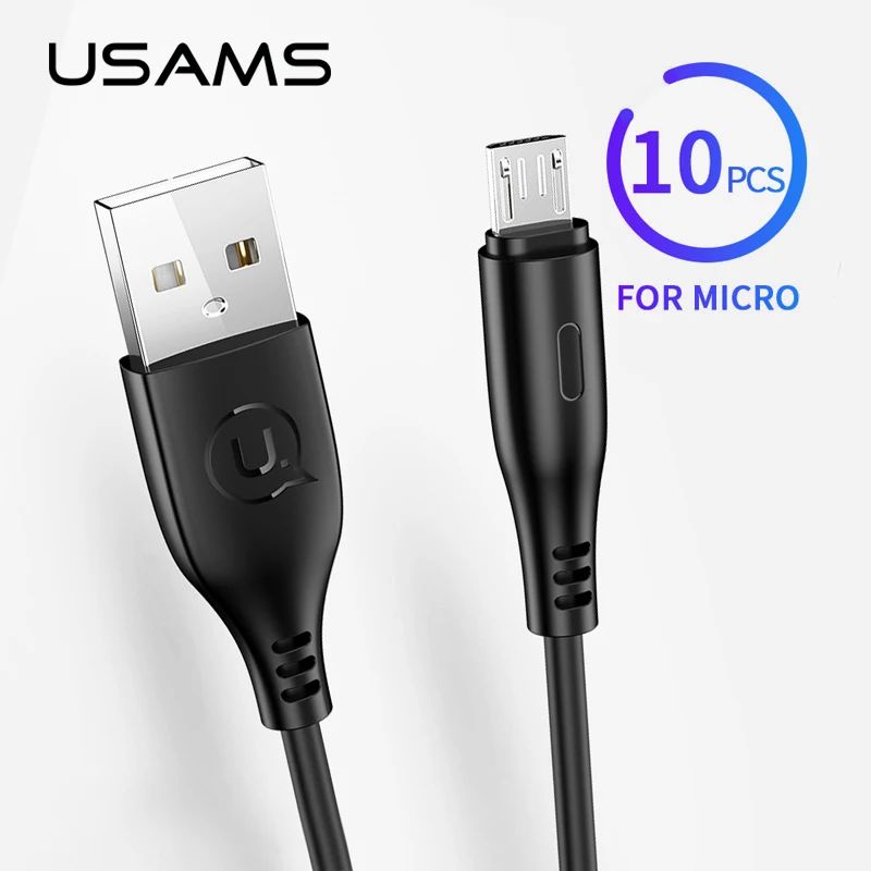 USAMS 10 шт./Партия 1 м 2A Micro USB кабель для быстрой зарядки и передачи данных