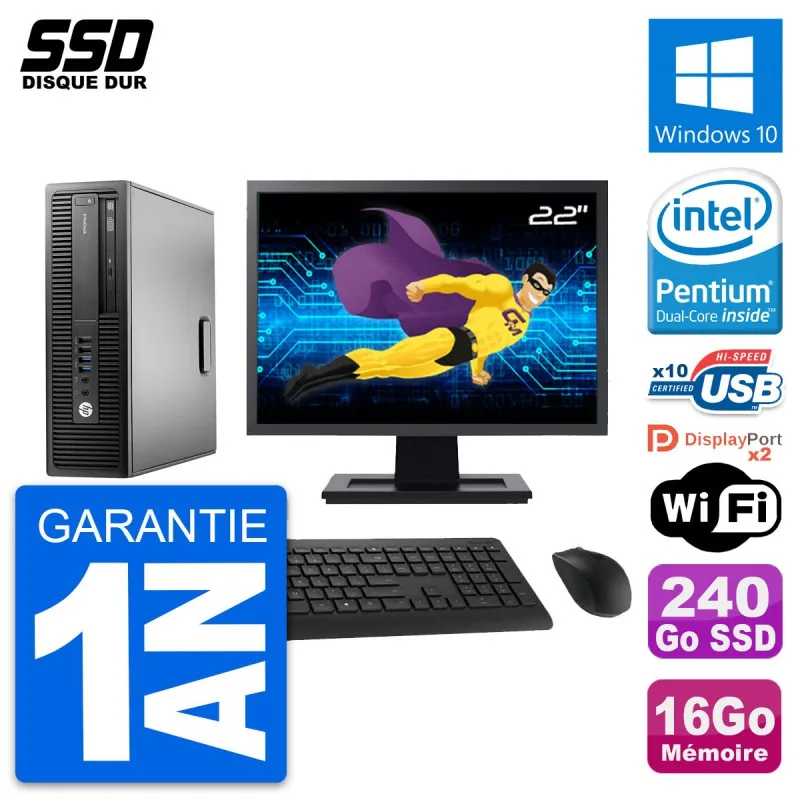 ПК HP EliteDesk 800 G2 SFF экран 22 дюйма G4400 ОЗУ ГБ SSD 240Go Windows 10 Wifi|Системные блоки| |