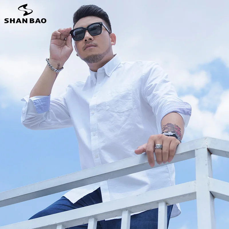 

SHAN BAO 2022 Autumn Oxford Cotton Solid Color Long Sleeve Shirt Plus Size Men's Loose Business Casual Classic Brand Shirt