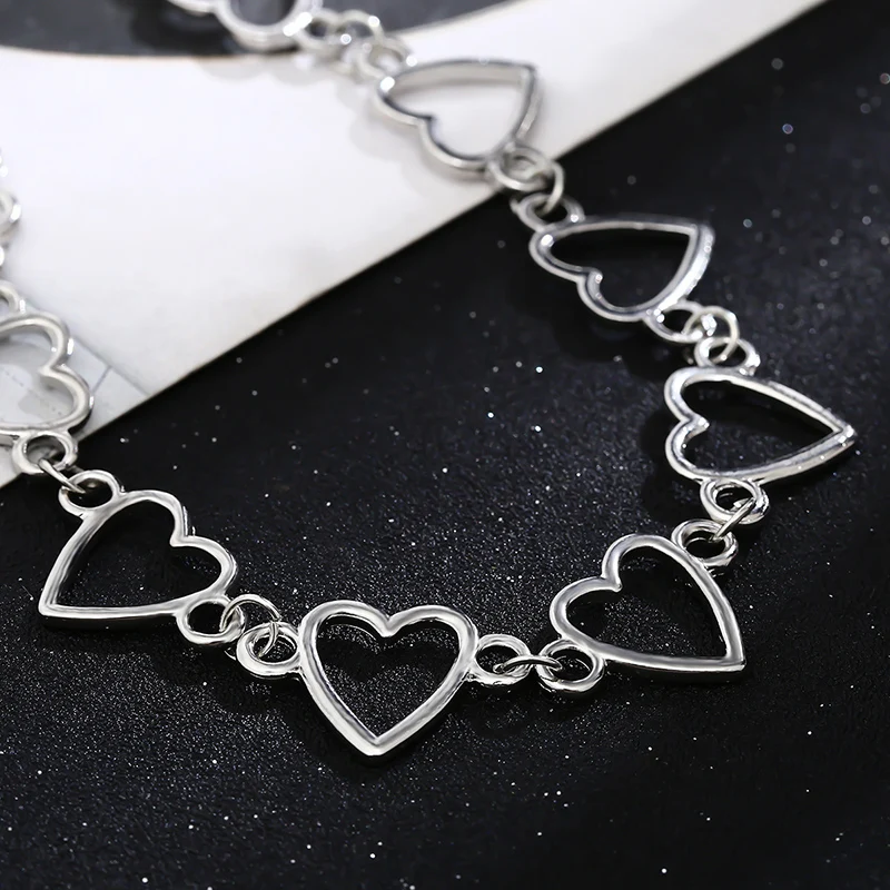 

[FVFV]Heart-shaped hollow out chain necklace personality Contracted the metal chain necklace getting exaggerated frosted 2020