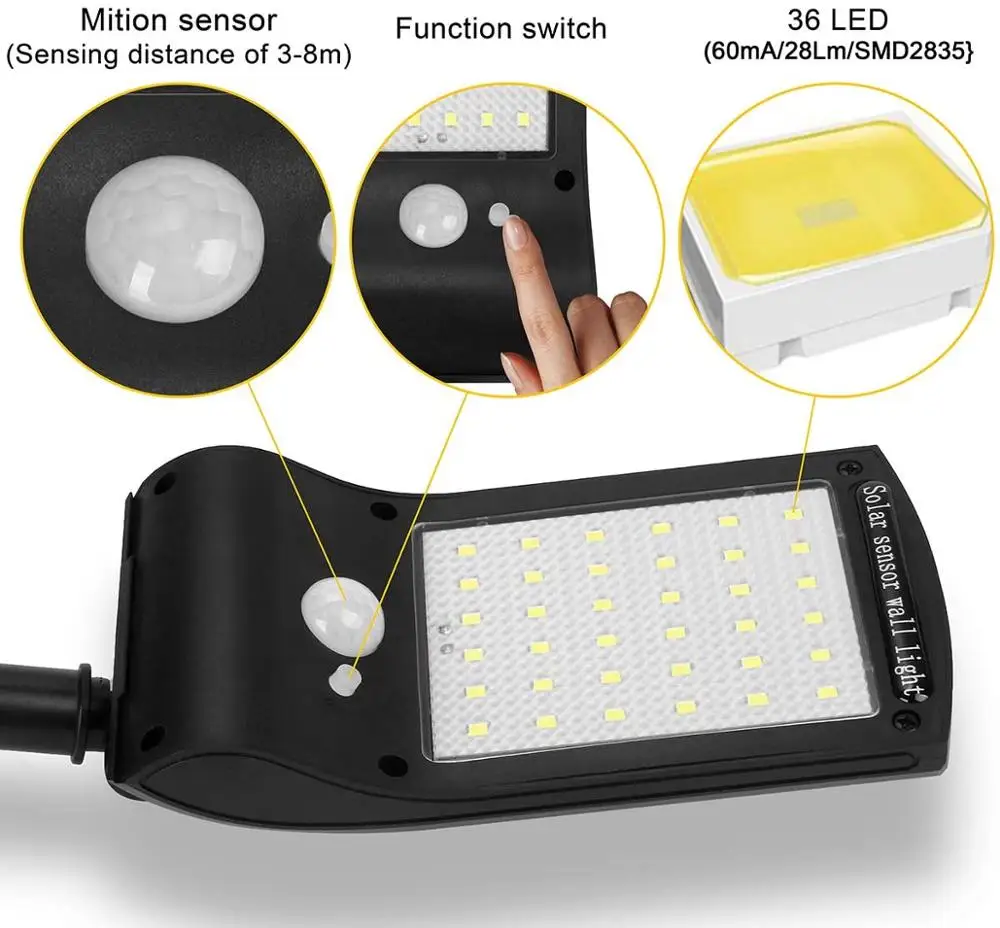 Солнечная лампа водонепроницаемый светильник с 36 светодиодами датчиком