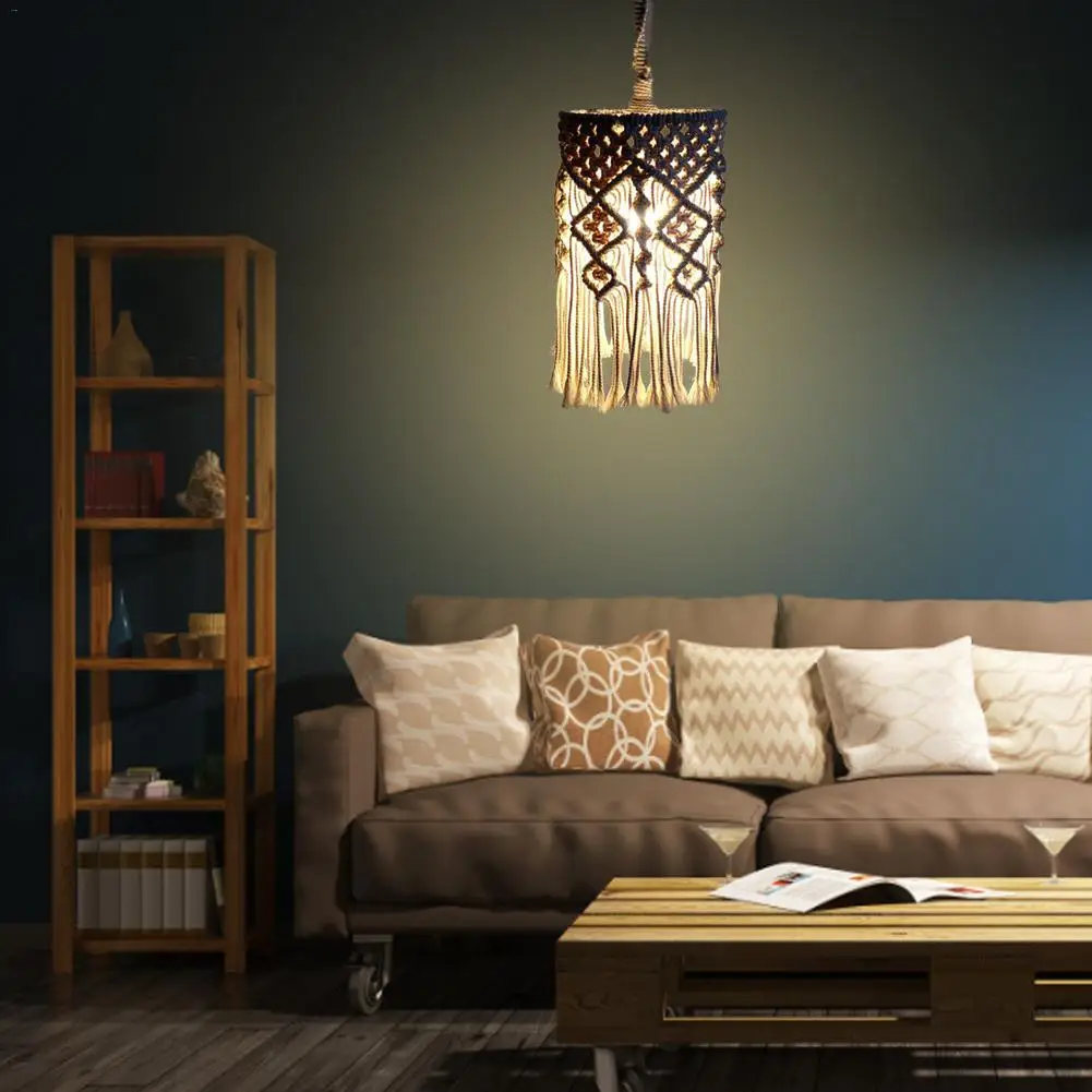 Винтажный Bohe ручной работы Хлопковый вязаный абажур подвесной светильник