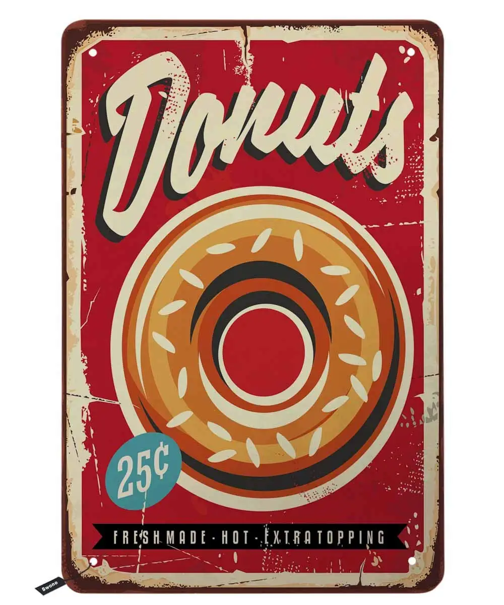 

Donuts Tin Signs,Large Donuts on Red Background Vintage Metal Tin Sign for Men Women,Wall Decor for Bars,Restaurants,Cafes