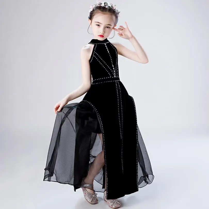 2020 New GIrls Catwalk Pageant Princess Dresses beading mesh stitching Dresses birthday party Dress for girls Vestidos L10