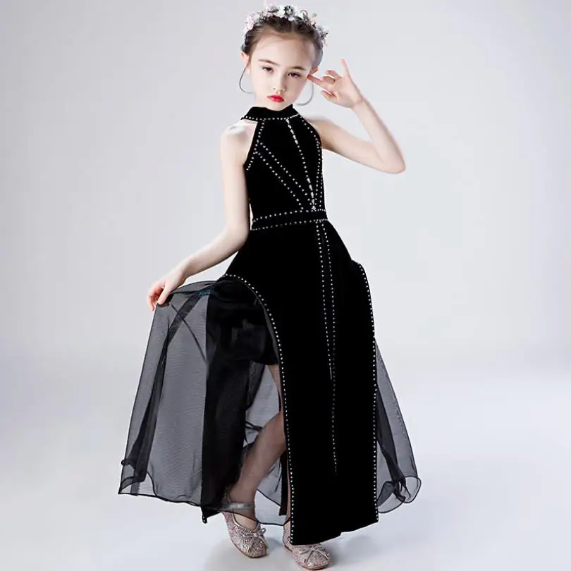 2020 New GIrls Catwalk Pageant Princess Dresses beading mesh stitching birthday party Dress for girls Vestidos L10 |