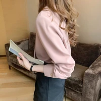 office lady bow blouses chiffon shirt women spring loose long sleeve pink women tops and blouses with tie