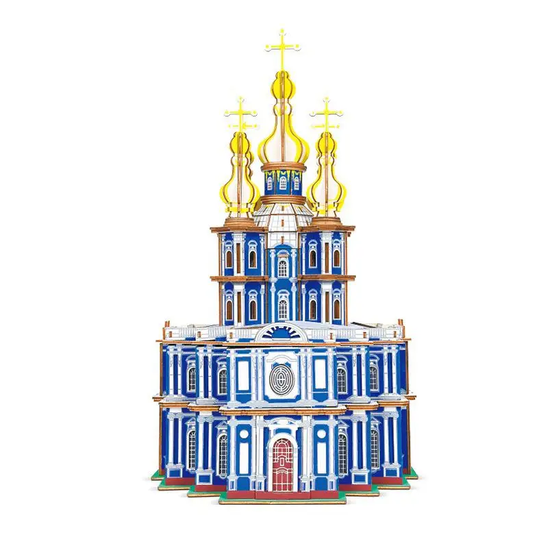 

World Famous Building Russian Landmark Smolny Cathedral 3d Wooden Three-dimensional Model Adult Puzzle Ornaments Children's Toys