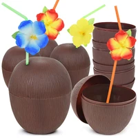 6pcs tropical pineapple coconut drinking cup juice cups with straws hawaiian luau birthday summer beach pool party decorations