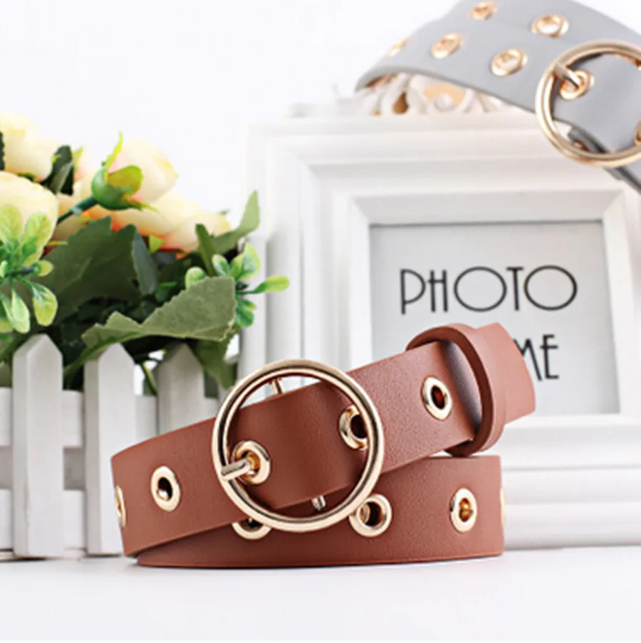 Женский ремень кожаный Круглый металлическая пряжка круглые ремни для женщин