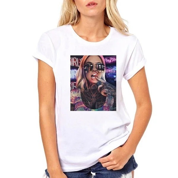 

Women T Shirt Print Tee Shirt O-Neck Tops Tees Summer Style Female T-Shirt Fashion Ladies Funny T-shirts White Tees