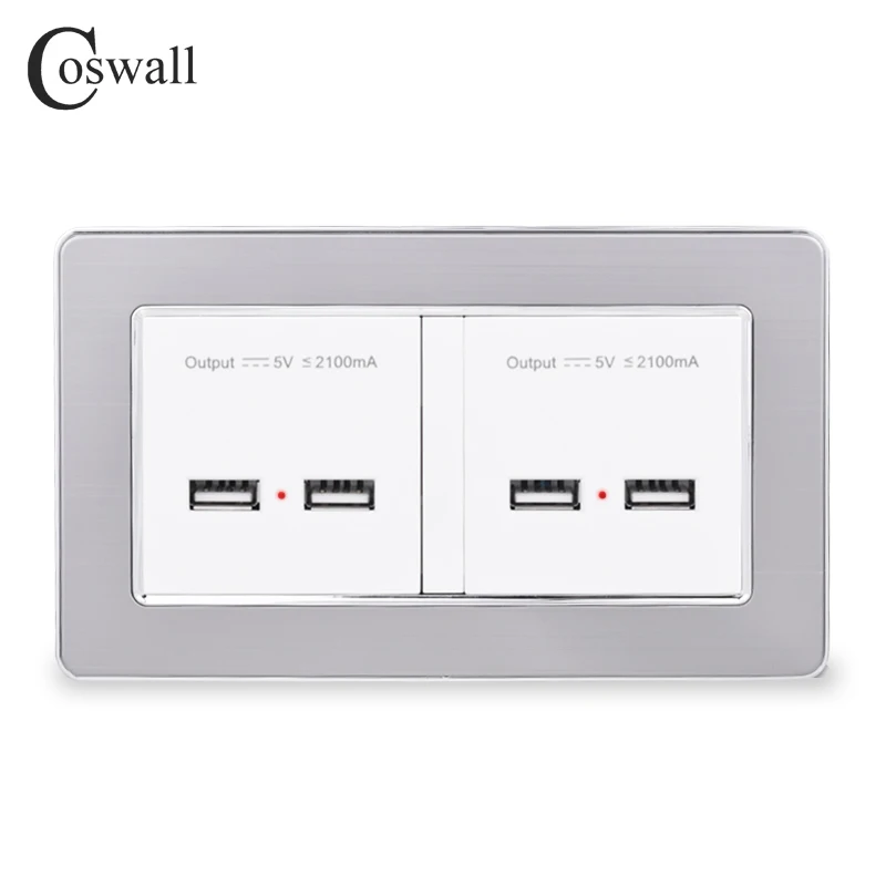 COSWALL настенная розетка 4 USB умный индукционный порт быстрой зарядки для мобильного светодиодный индикатор панель из нержавеющей стали