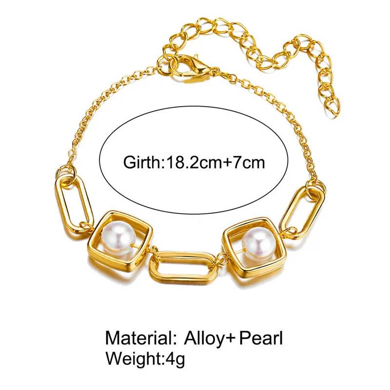 

New Vintage Imitation Pearl Bracelets Bangles for Women Wedding Punk Chunky Chain Bracelet Couple Jewelry Gifts