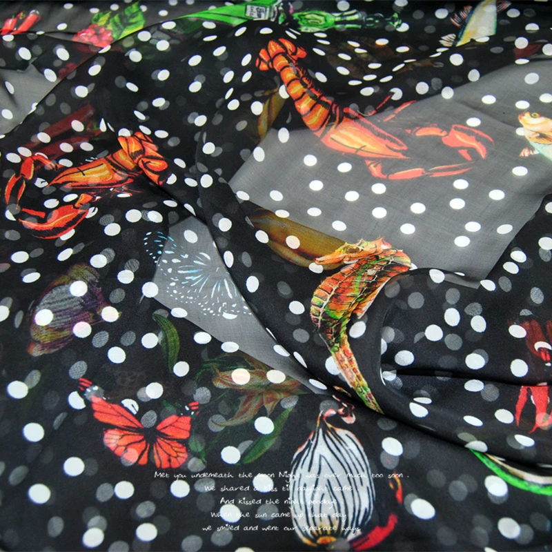 

LEO&LIN Black round Dot Shrimp Real Silk Chiffon Light through Dress Shirt Lining Cloth DIY Sewing Tissue