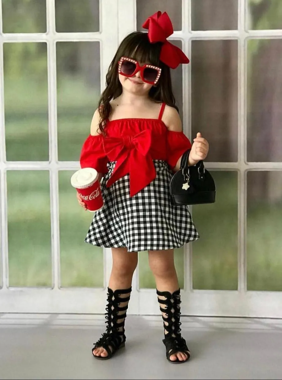 Trend Mini Dress Girls Outfit Red Plaid Open Straps Summer Fashion Suit Stylish Style 2020 | Детская одежда и обувь