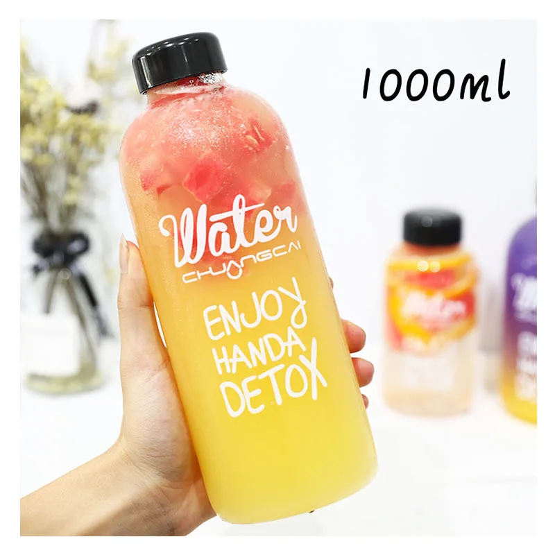 1000ml 600ml 1000ml Water Bottles Sports Cycling Camping Bottle Portable Leak-proof Fruit Lemon Juice Plastic Drinking Bottle - Цвет: 1000ml