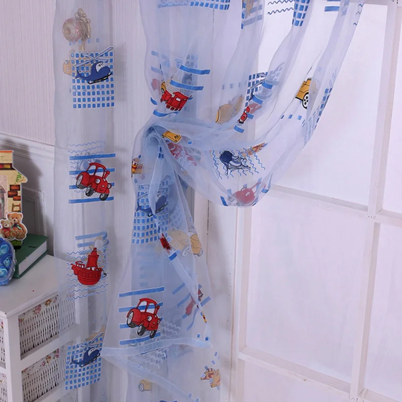 Прозрачные Занавески с мультяшным принтом автомобиля для гостиной детской