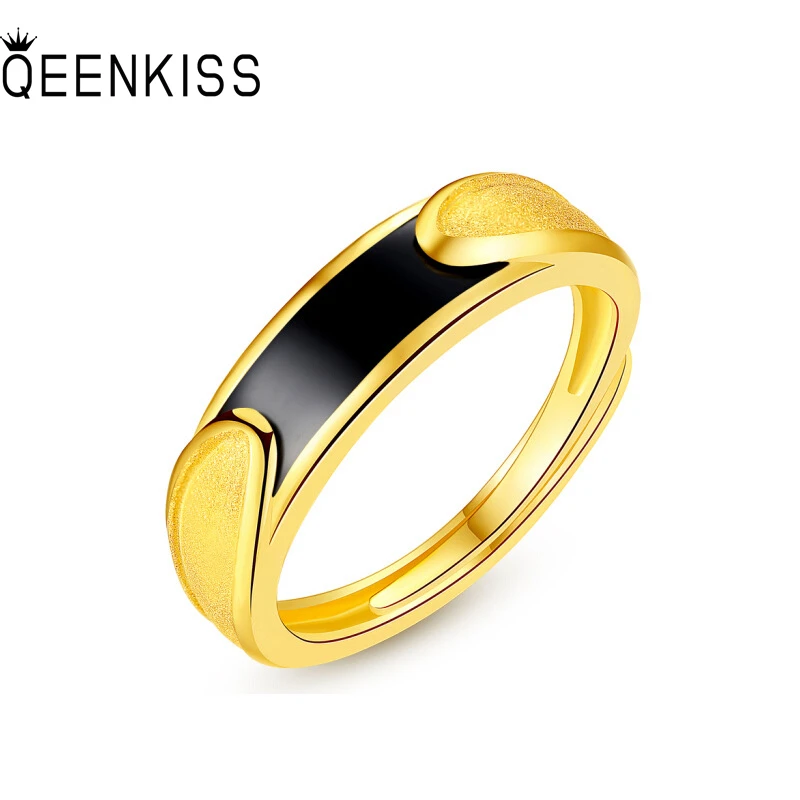 

QEENKISS RG548 2021 Fine Jewelry Wholesale Fashion Man Boy Birthday Wedding Gift Vintage Round 24KT Gold Matte Resizable Ring