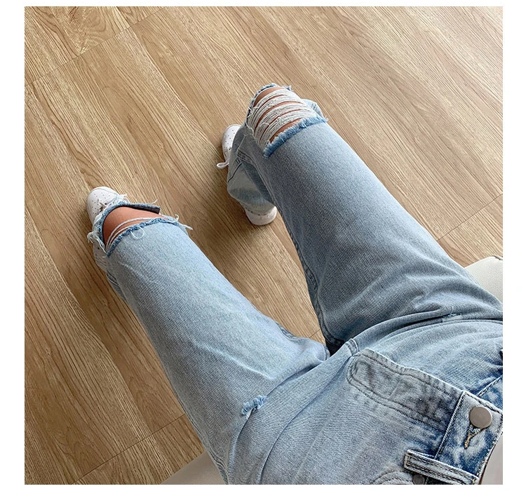 

Jeans Women's Streetewar High Waist Mom Two Tone Jeans y2k Women Vintage Boyfriend Hole Black Pants For Female