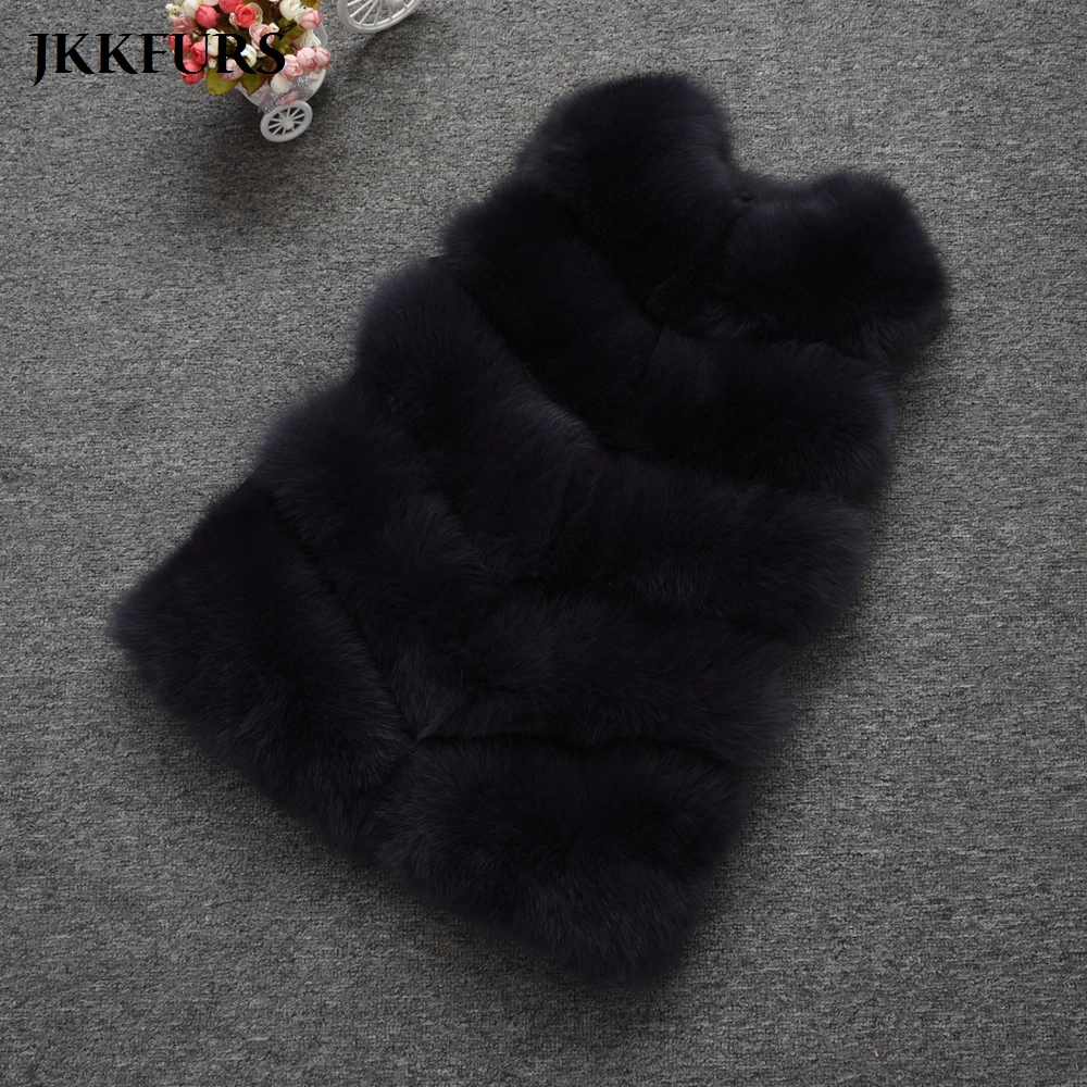 JKKFURS Новое поступление натуральный Лисий мех жилет женский Зимний натуральный мягкий натуральный мех длинный жилет модное пальто 5 рядов жилет S1571