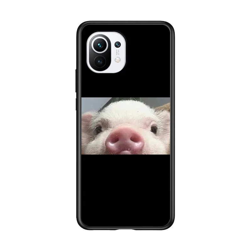 

Cute Little Pig for Xiaomi Mi 11 10T Note 10 Ultra 5G 9 9T SE 8 A3 A2 A1 6X Pro Play F1 Lite 5G Black Phone Case
