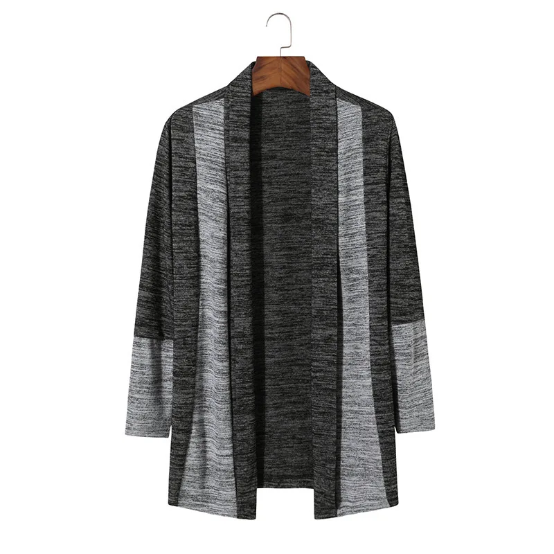 

2020 Mens Cotton Cardigan Autumn Spring Warm Sleeve Turn-down Collar Spacious Patchwork Long Coats Knitted Casual Male Sweater