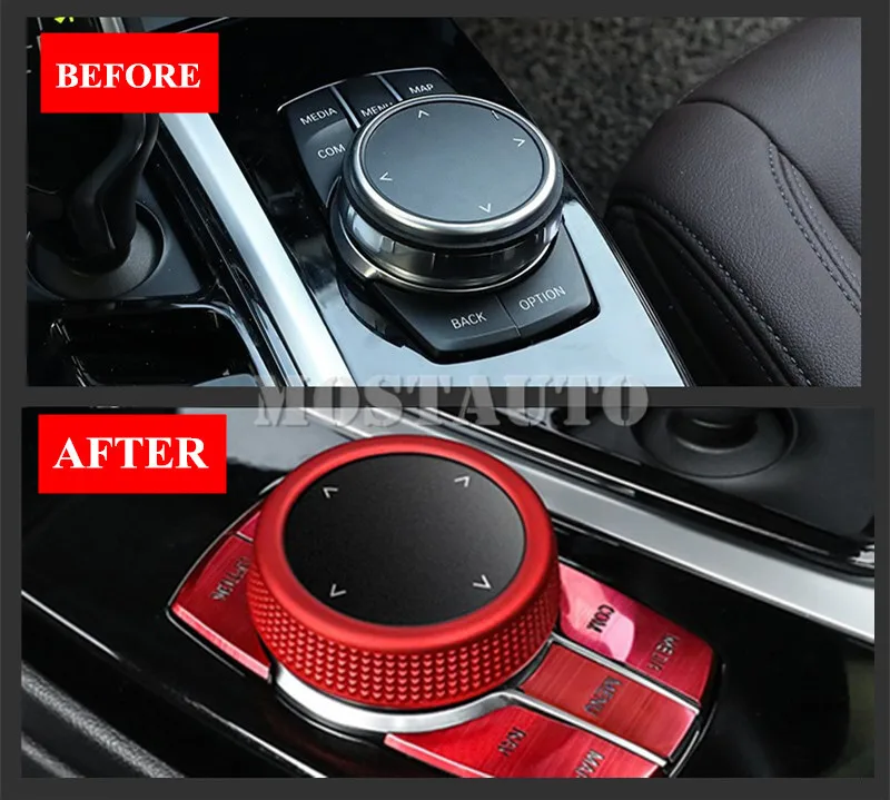

Inner Console iDrive Multimedia Knob Cover For BMW 5 Series G30 G31 2017-2020 7 Series G11 G12 2016-2020 1pcs Silver/Red