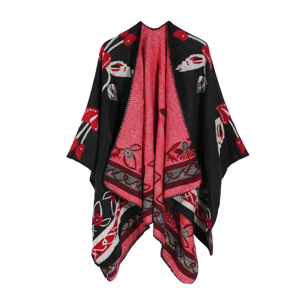 Зимняя накидка для женщин мягкий кашемировый кардиган с принтом шаль пальто