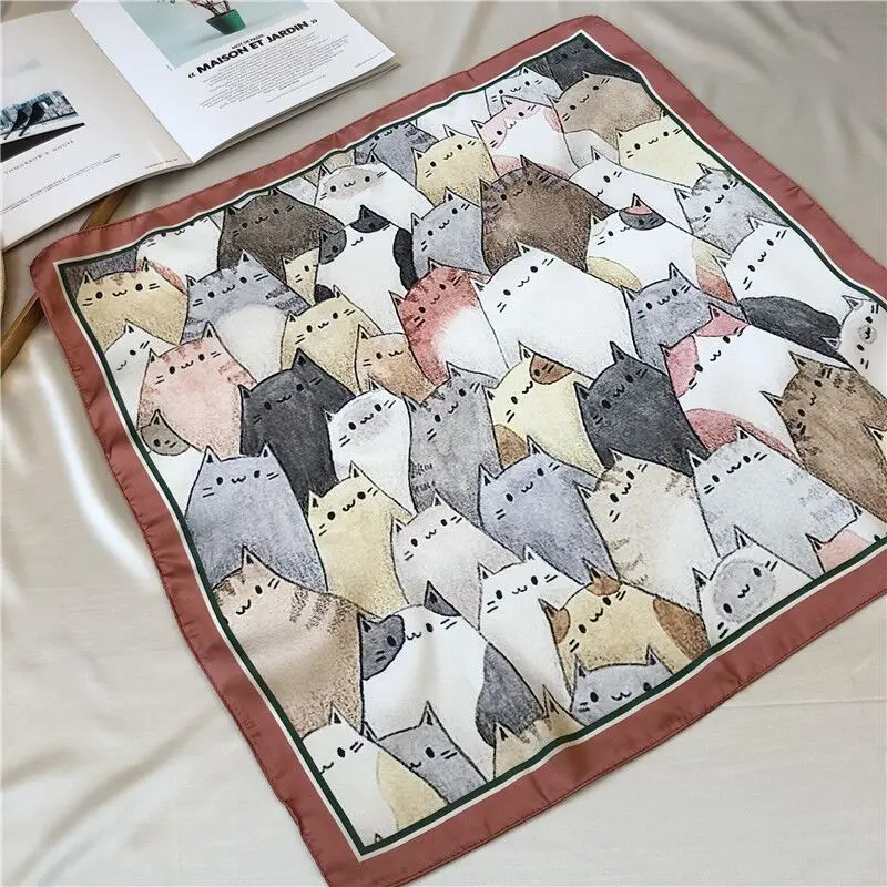 

53cm Small Hair Scarves Women Fashion Printed Kerchief Cute Headband Silk Satin Neck Scarf Female Bandana Head Scarfs For Ladies