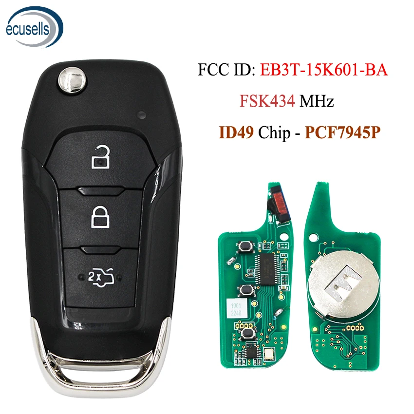 Складной дистанционный ключ 2/3 Кнопка 434 МГц с 49 чипом для Ford Escort New Mondeo 2014-2017 HU101 Blade