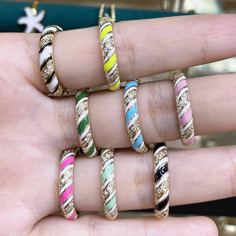 Кольцо с эмалью и фианитом для женщин девушек регулируемое кольцо золотым медным