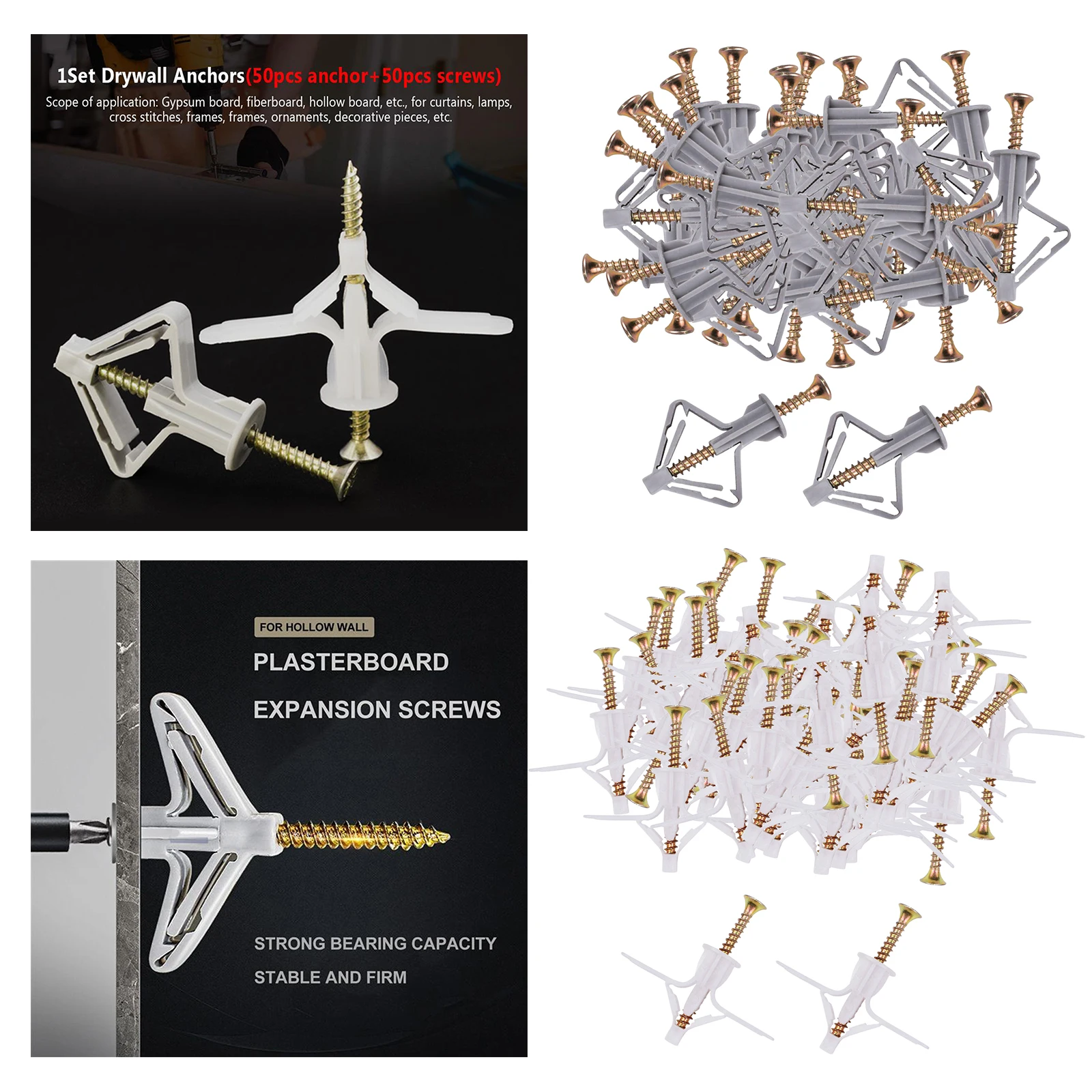 

Hollow-Wall Anchor Assortment Expansion Drywall Anchor Kit Plasterboard Wall Plugs & Screws for Drawall Lamps