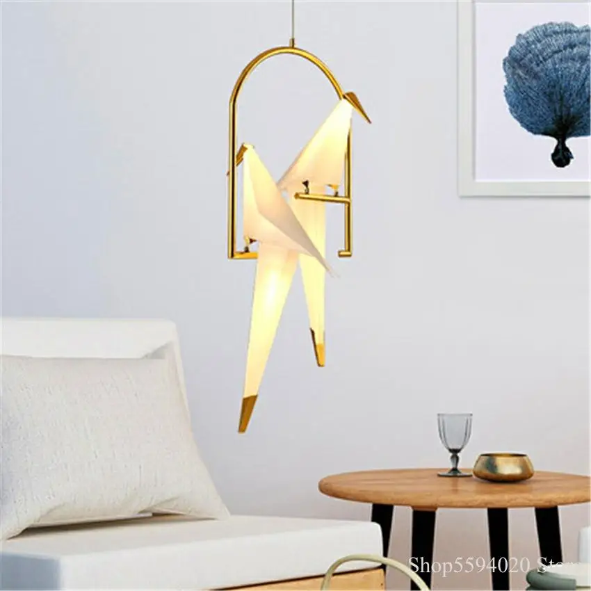 Nordic птица светодиодный оригами журавль кулон лампа Спальня Гостиная столовая