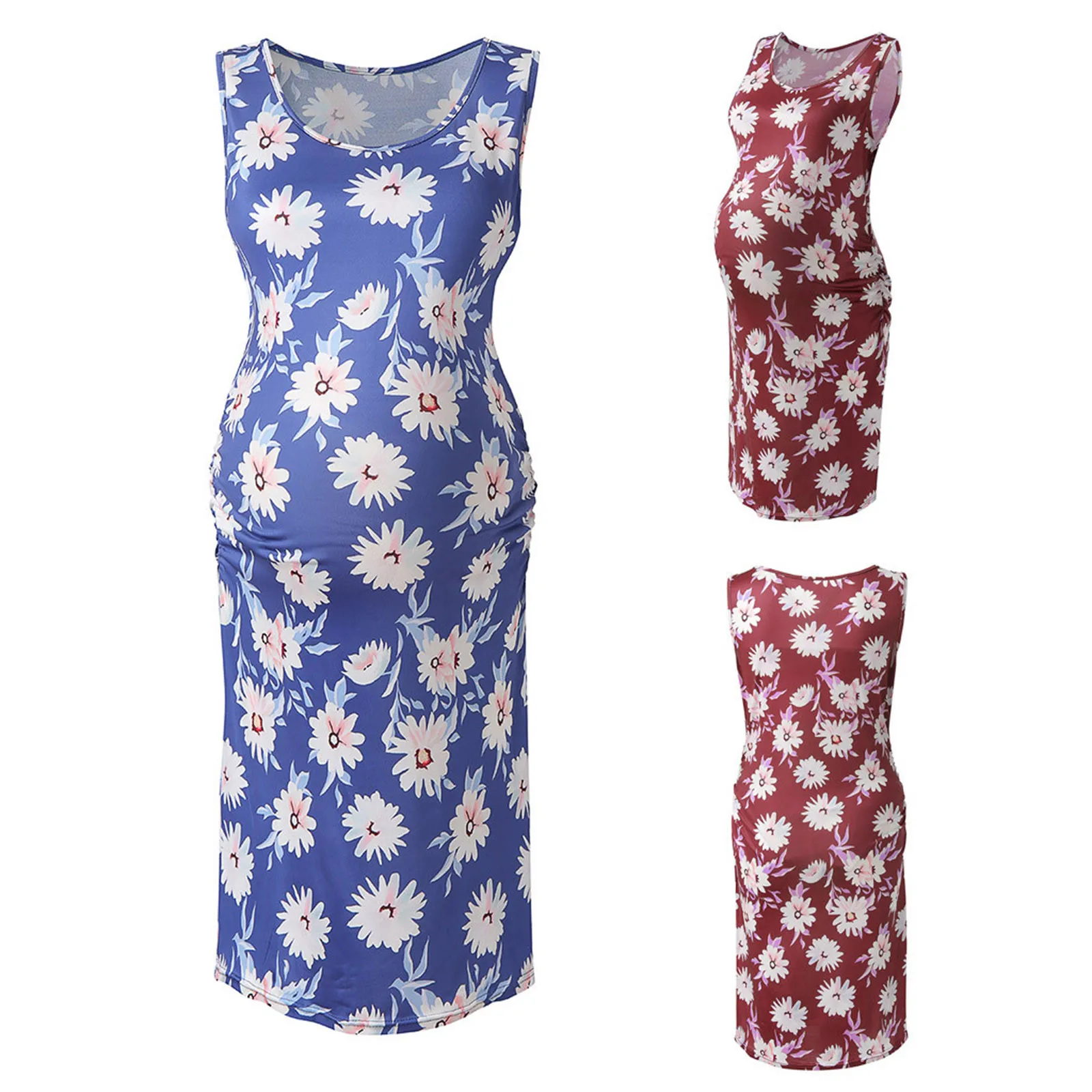 

Maternity Gown Summer Maternity Dresses Round Neck Sleeveless Little Daisy Print Maternity Vest Dress Long Skirt Robe Maternité
