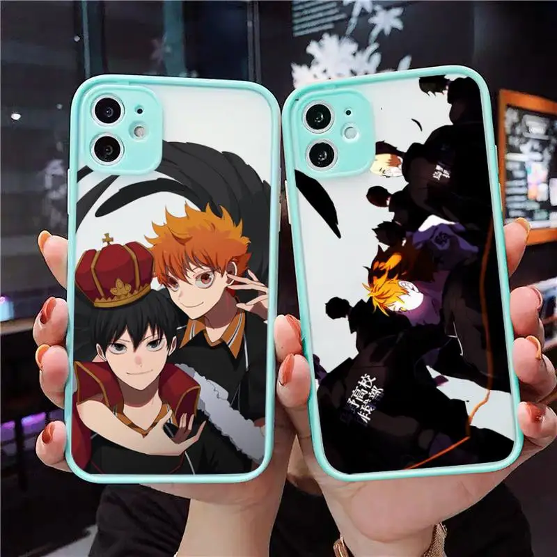 

Cute Japan Anime Oya Haikyuu Phone Case For iPhone 12 11 Mini Pro XR XS Max 7 8 Plus X Matte transparent blue Cover