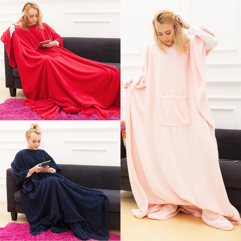 Зимнее одеяло шерпа ультра плюшевое с рукавом толстовка капюшоном 3 цвета теплые